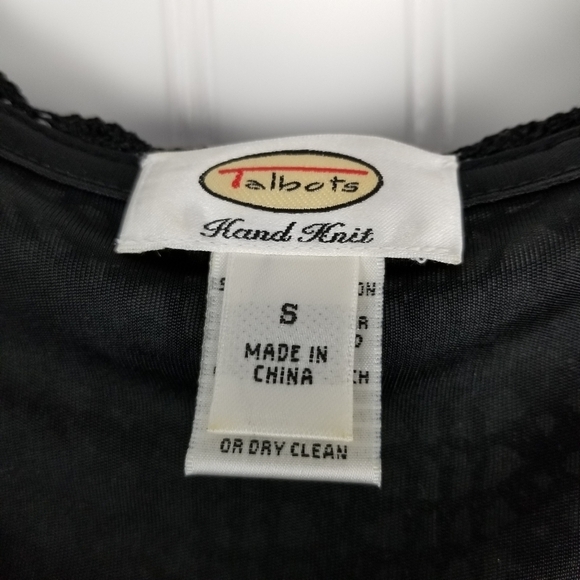 Talbots Womens Top Hand Knit Crochet Lace Baby Doll Top Size Small Black Boho - Picture 4 of 8